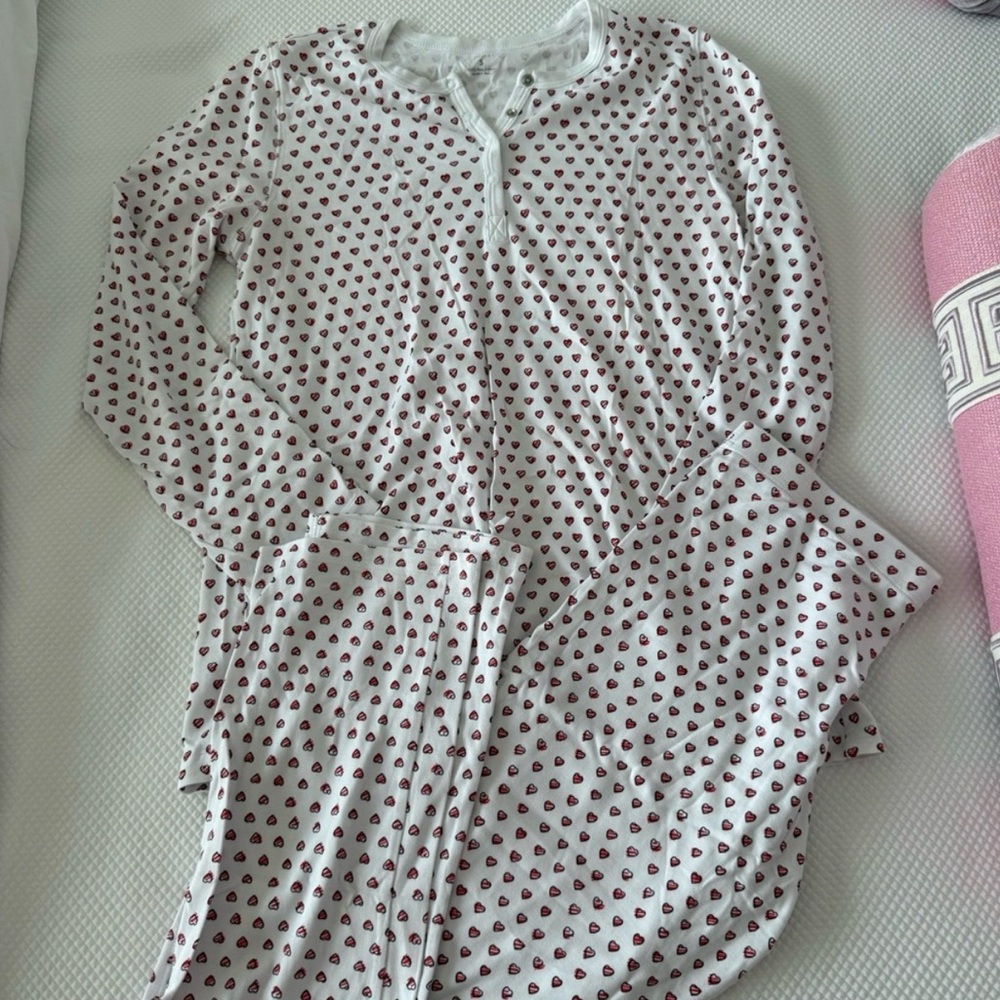 White and Red Heart Print Pajama Set